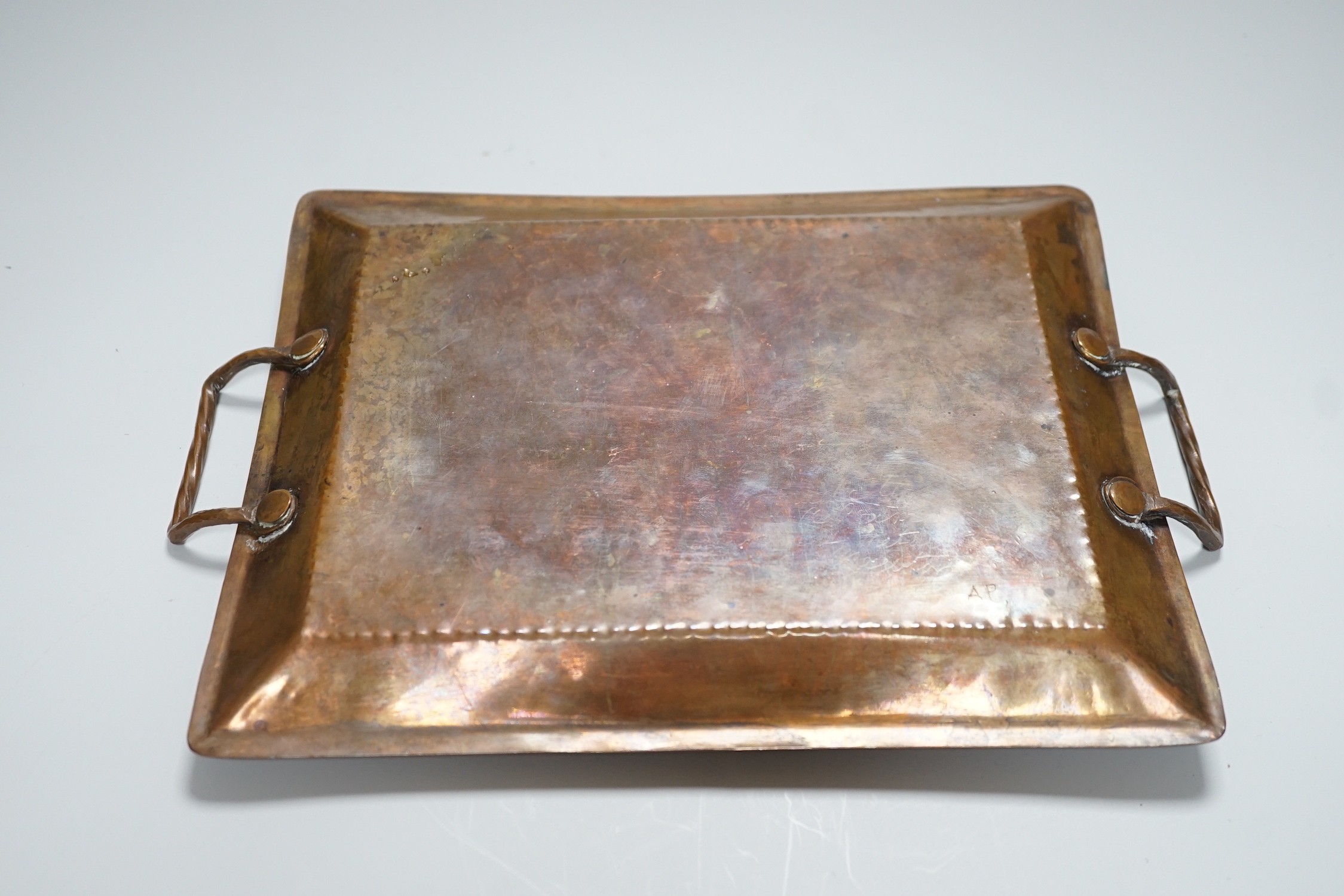 Newton School of Metalwork, Cambridge copper tray by Albert Prime, tutor, 29cm